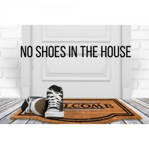 Black shoes at front door to show no shoes in the house from Lyfe Lax